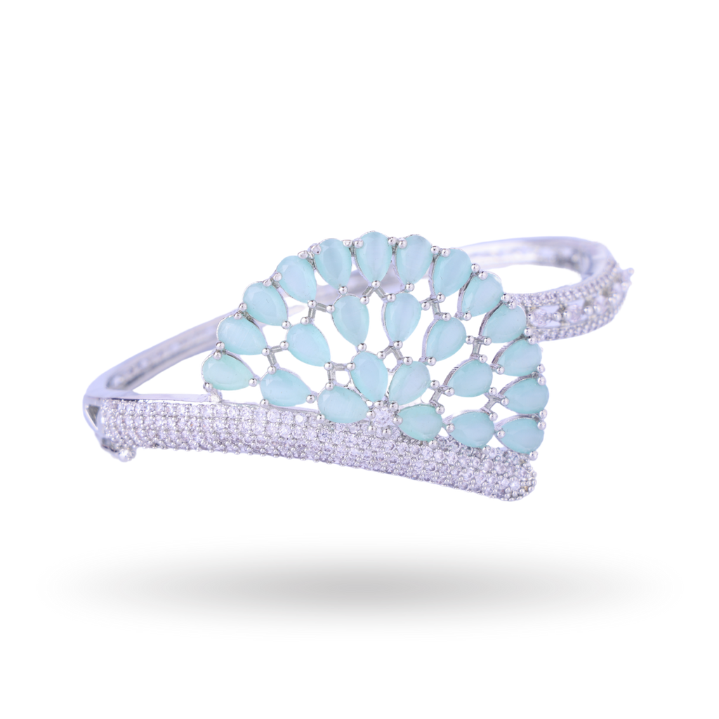 Crownova | Silver Plated | Aquamarine | Luxury CZ Crystal Bracelet