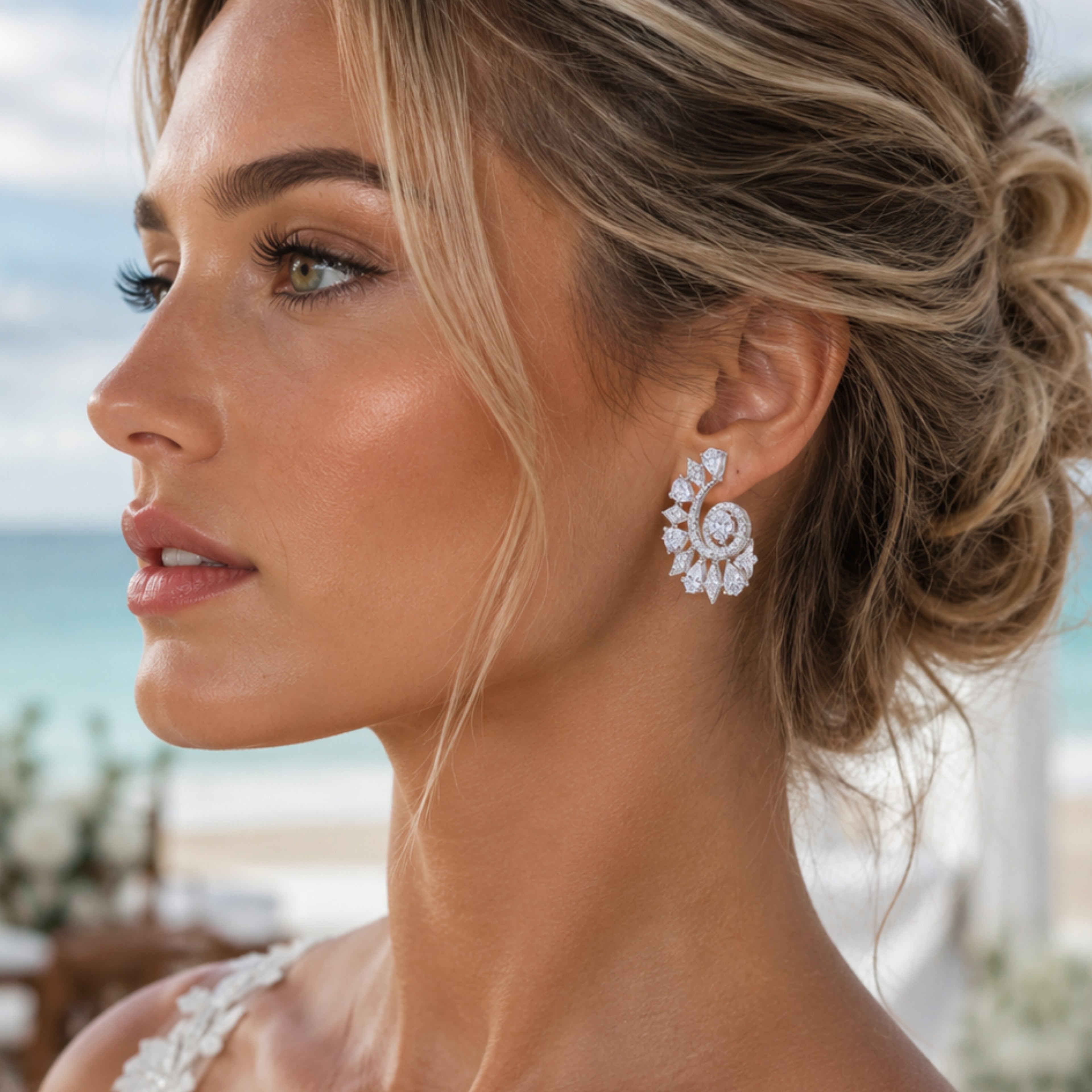 Rosy Cuff | White | Premium CZ Crystal Earring