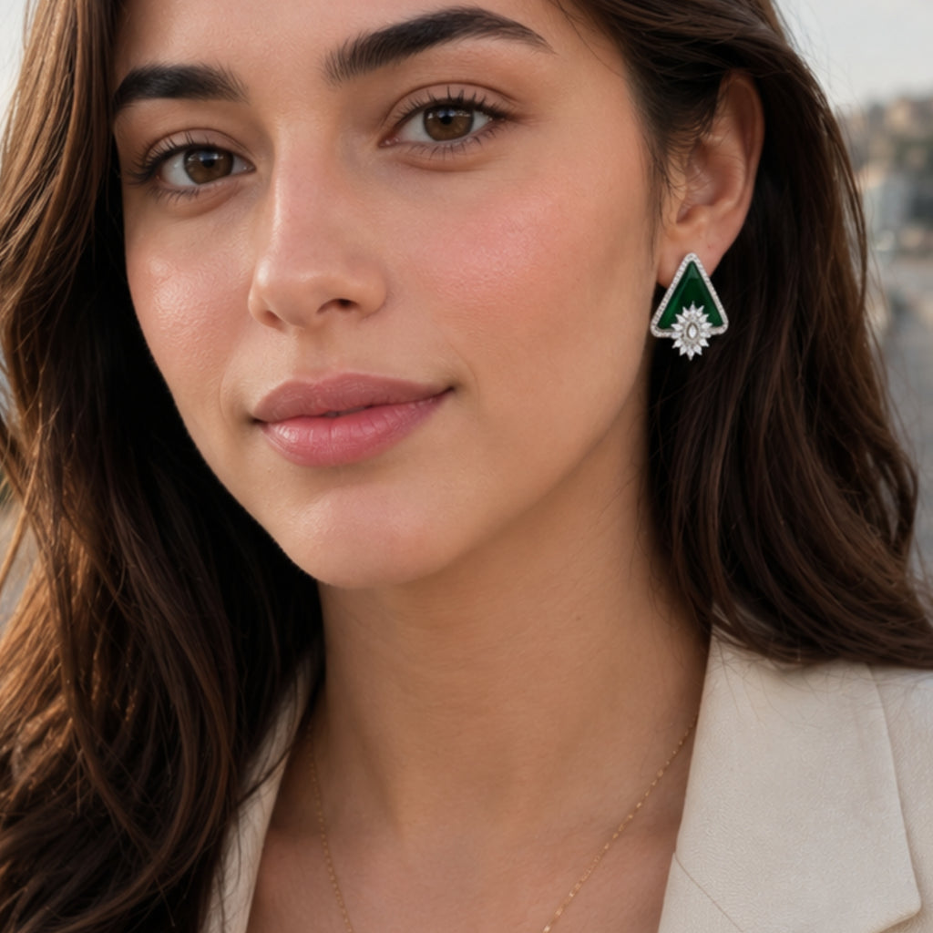Triglow | Emerald | Premium CZ Crystal Earring