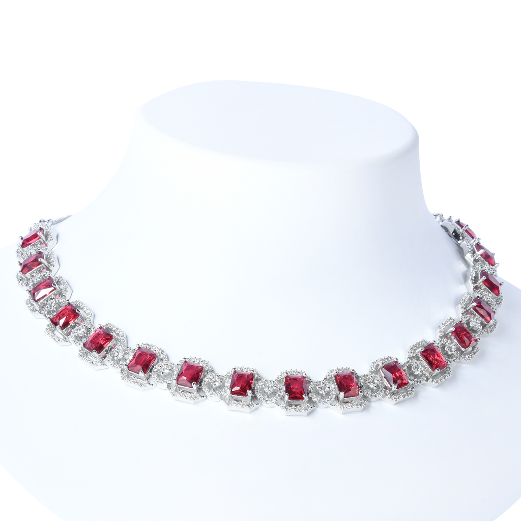 Crimson Ruby Blaze | Luxury Crystal Necklace Set