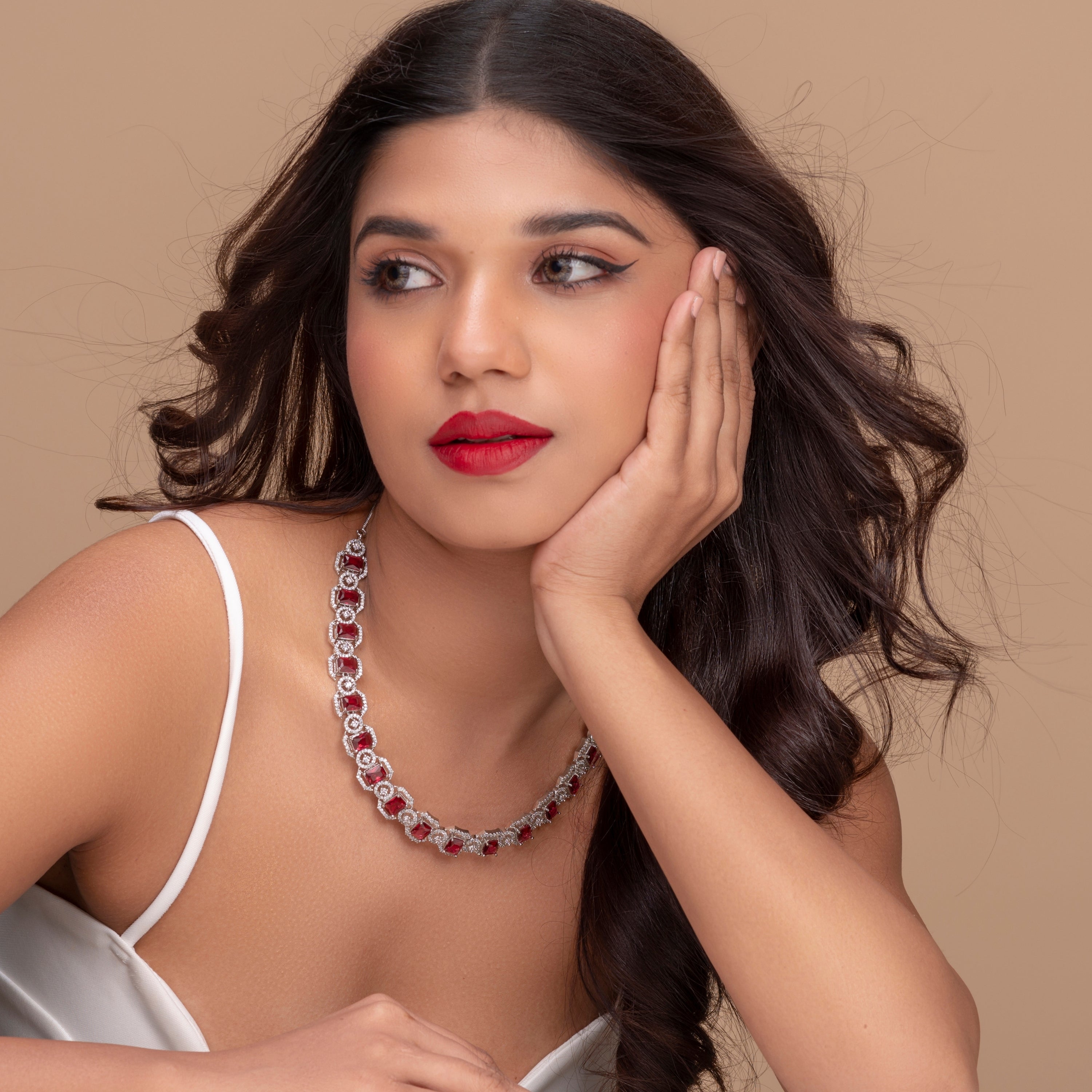 Crimson Ruby Blaze | Luxury Crystal Necklace Set