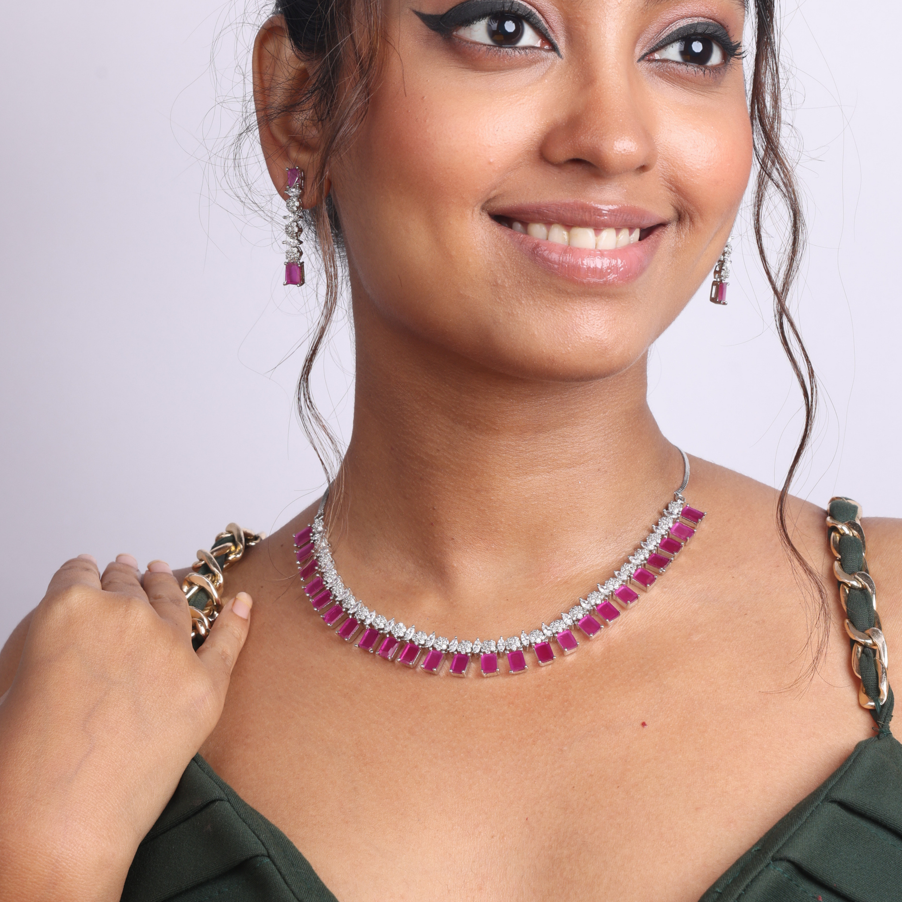 Ruby Square Ballet | Premium CZ Crystal Necklace Set