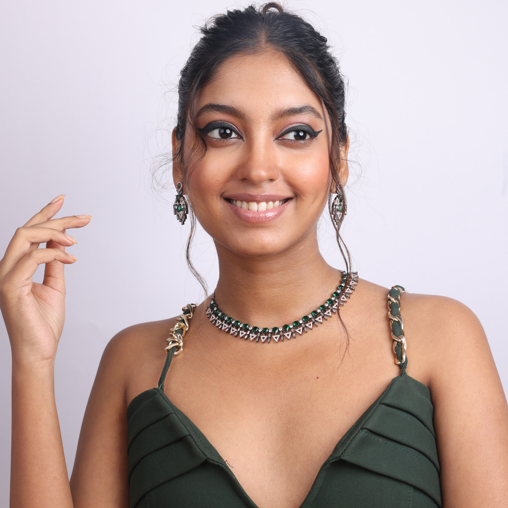 Aetherial Emerald Weave | Premium CZ Crystal Necklace Set