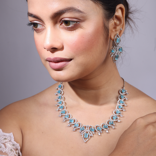 Aqua Crescent | Premium CZ Crystal Necklace Set