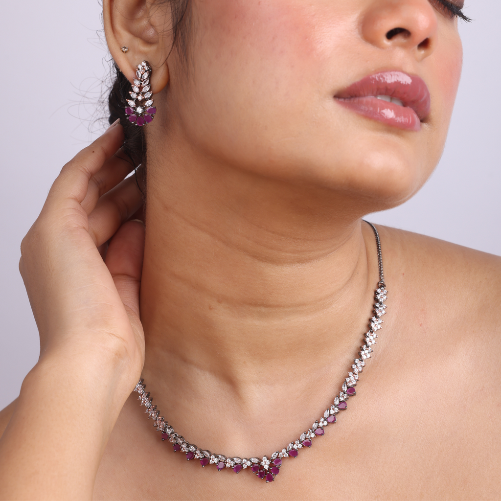 Aureate Black Ruby | Premium CZ Crystal Necklace Set