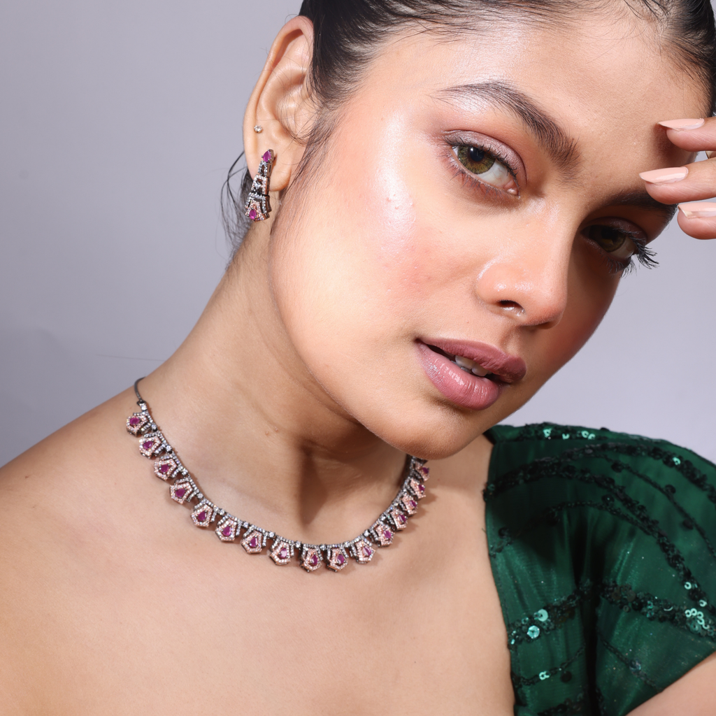 Black Rose Reverie | Premium CZ Crystal Necklace Set