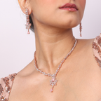 Blushing Pink Rose | Premium CZ Crystal Necklace Set
