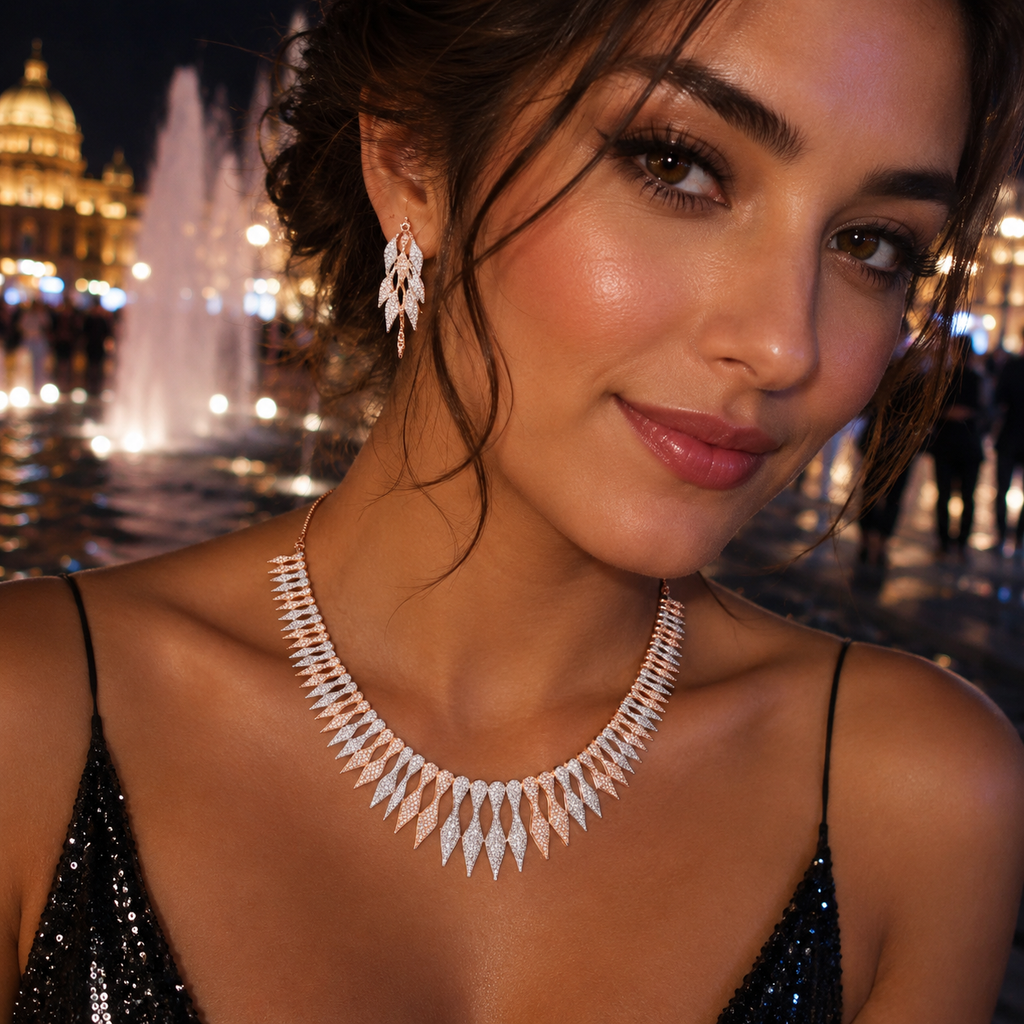 Heavenly Jade | Rose Rhapsody | Premium CZ Crystal Necklace Set
