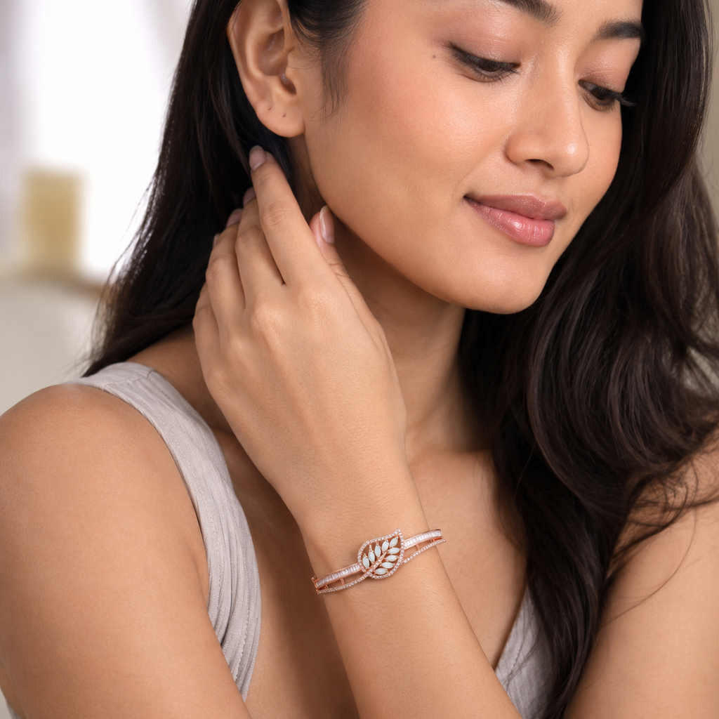 Leafy Crystal | Mint Green | Rose Gold Plated | Luxury Crystal Bracelet