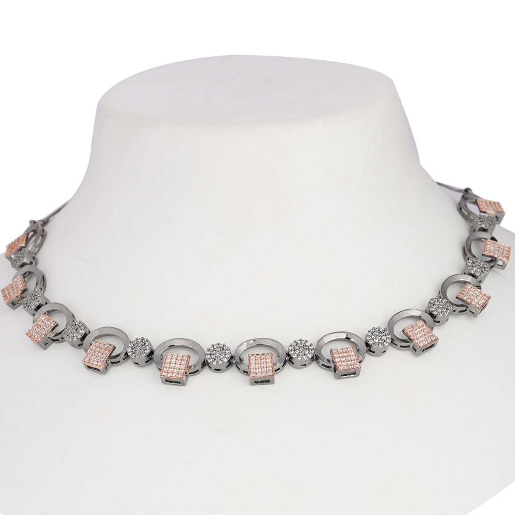 Cubic Swirl | Noire | Premium CZ Crystal Necklace Set