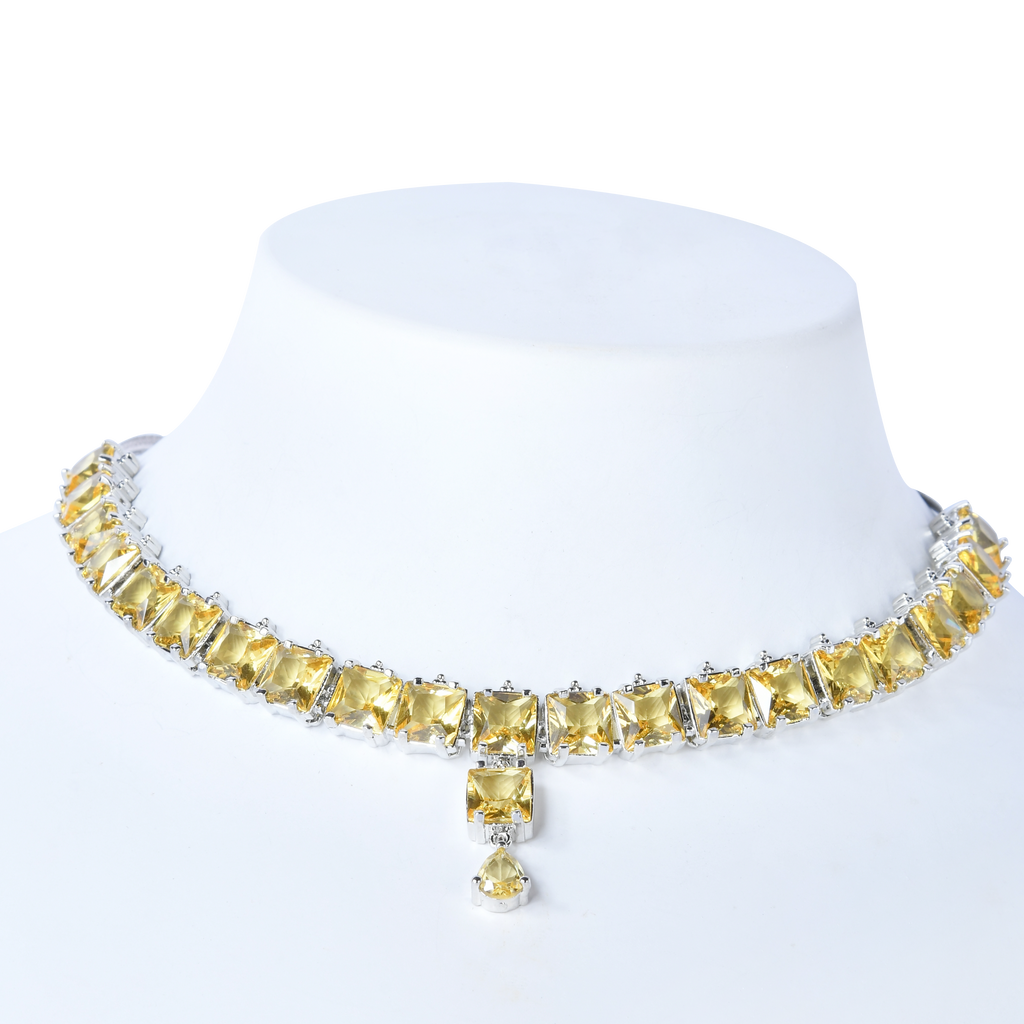Delicate Gem | Citrine | Premium CZ Crystal Necklace Set
