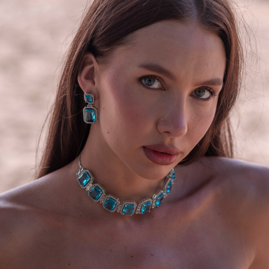 Engraved Gem | Luxury CZ Crystal Necklace Set