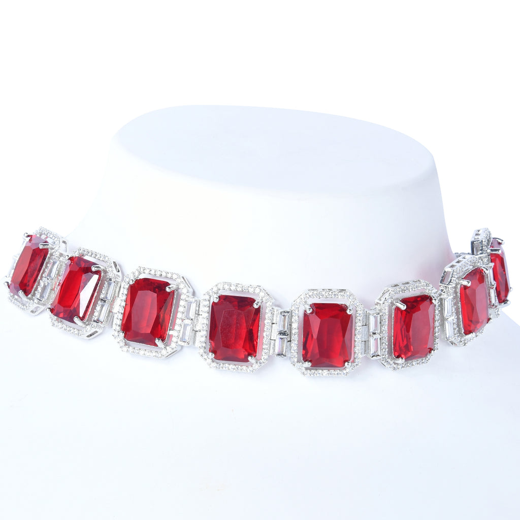 Engraved Gem | Garnet | Luxury CZ Crystal Necklace Set