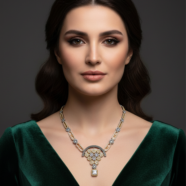 Opalescent Blackgold | Premium CZ Crystal Necklace Set