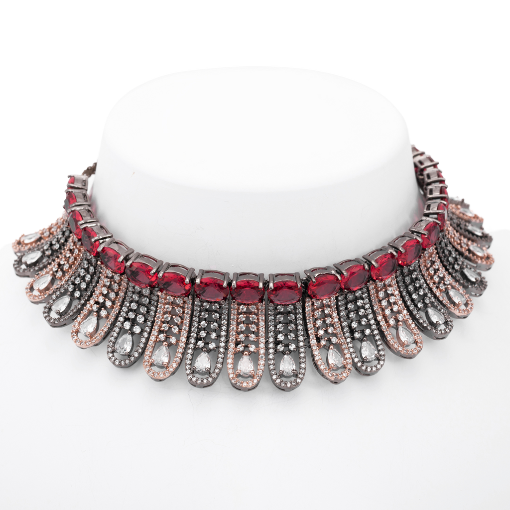 Gracious Ruby Blossom | Luxury CZ Crystal Choker Set