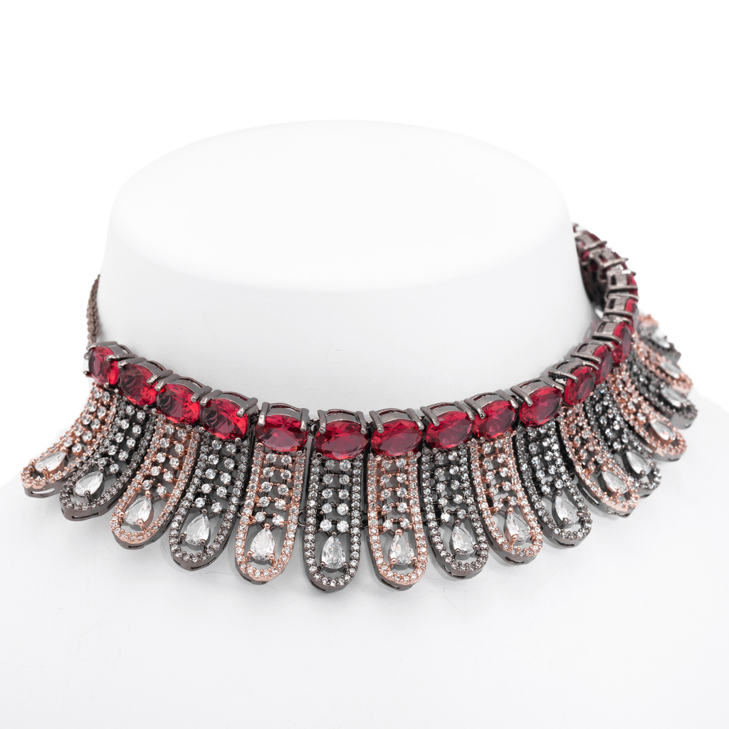 Gracious Ruby Blossom | Luxury CZ Crystal Choker Set