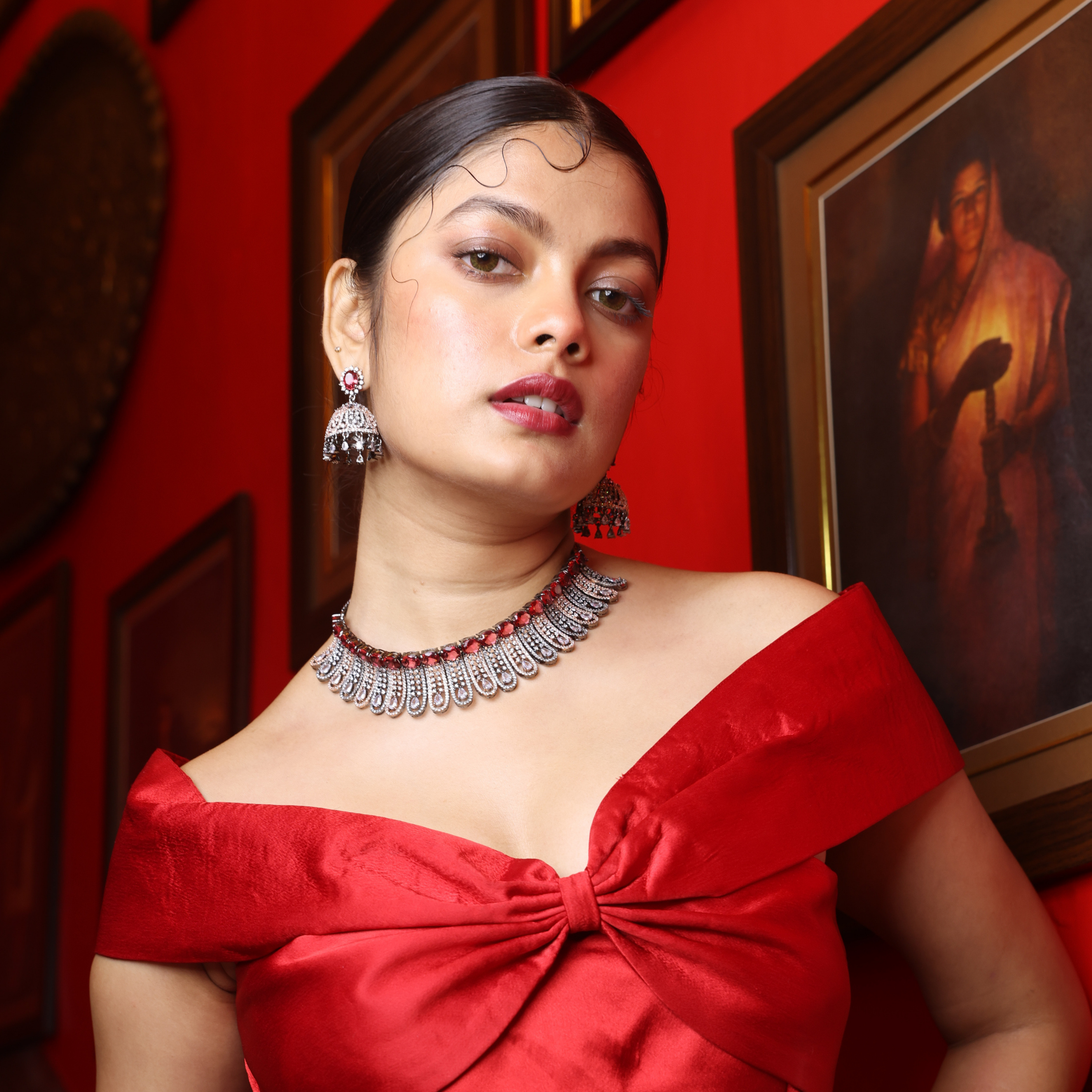 Gracious Ruby Blossom | Luxury CZ Crystal Choker Set