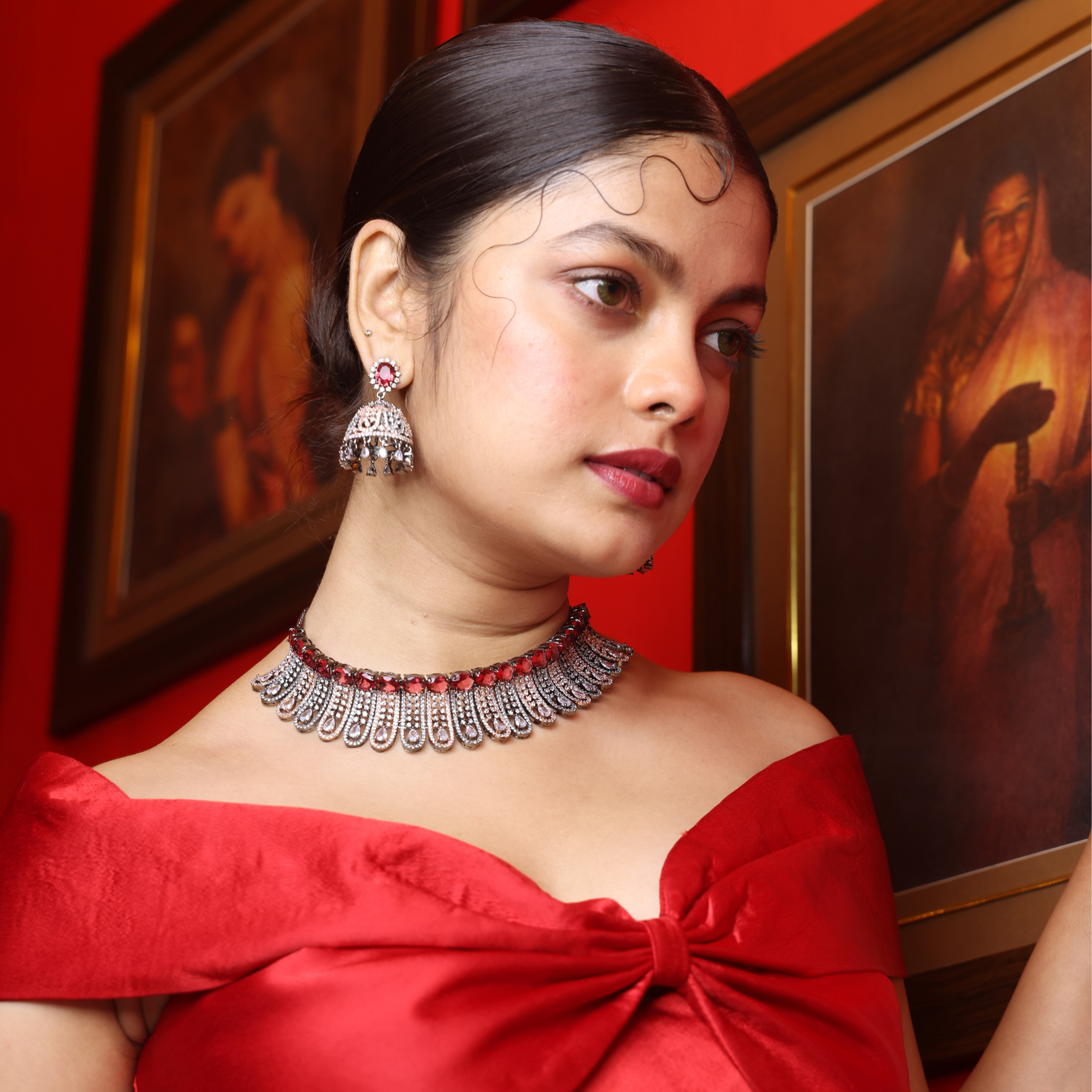 Gracious Ruby Blossom | Luxury CZ Crystal Choker Set