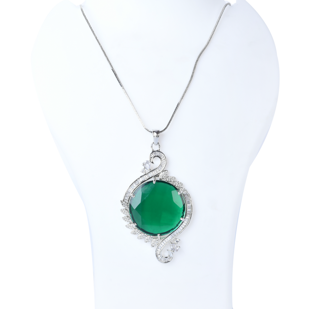 Green Ornate | Premium CZ Crystal Pendant Set