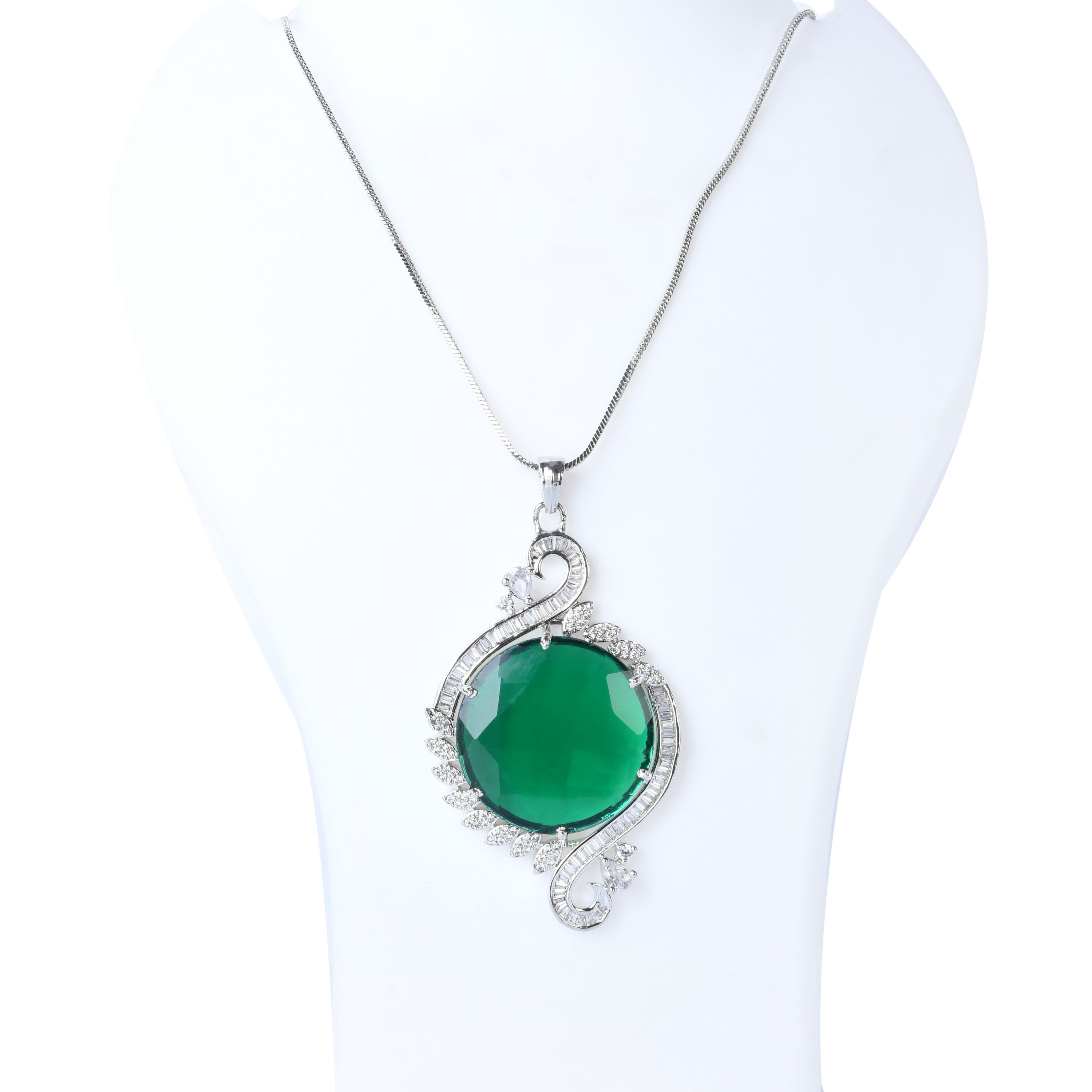 Green Ornate | Premium CZ Crystal Pendant Set