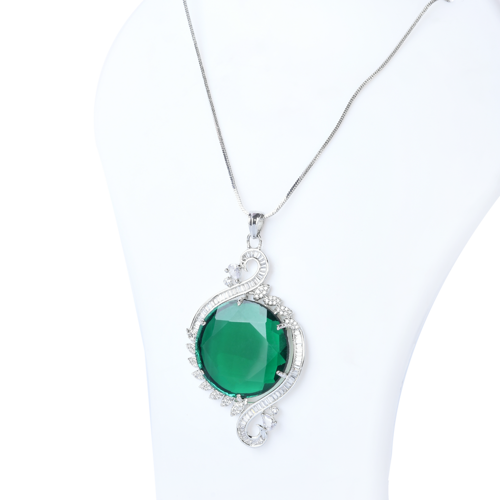 Green Ornate | Premium CZ Crystal Pendant Set