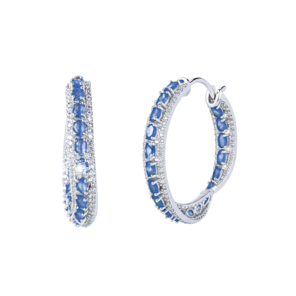 Rounda Hoops | Sapphire | Luxury CZ Crystal Hoop Earring