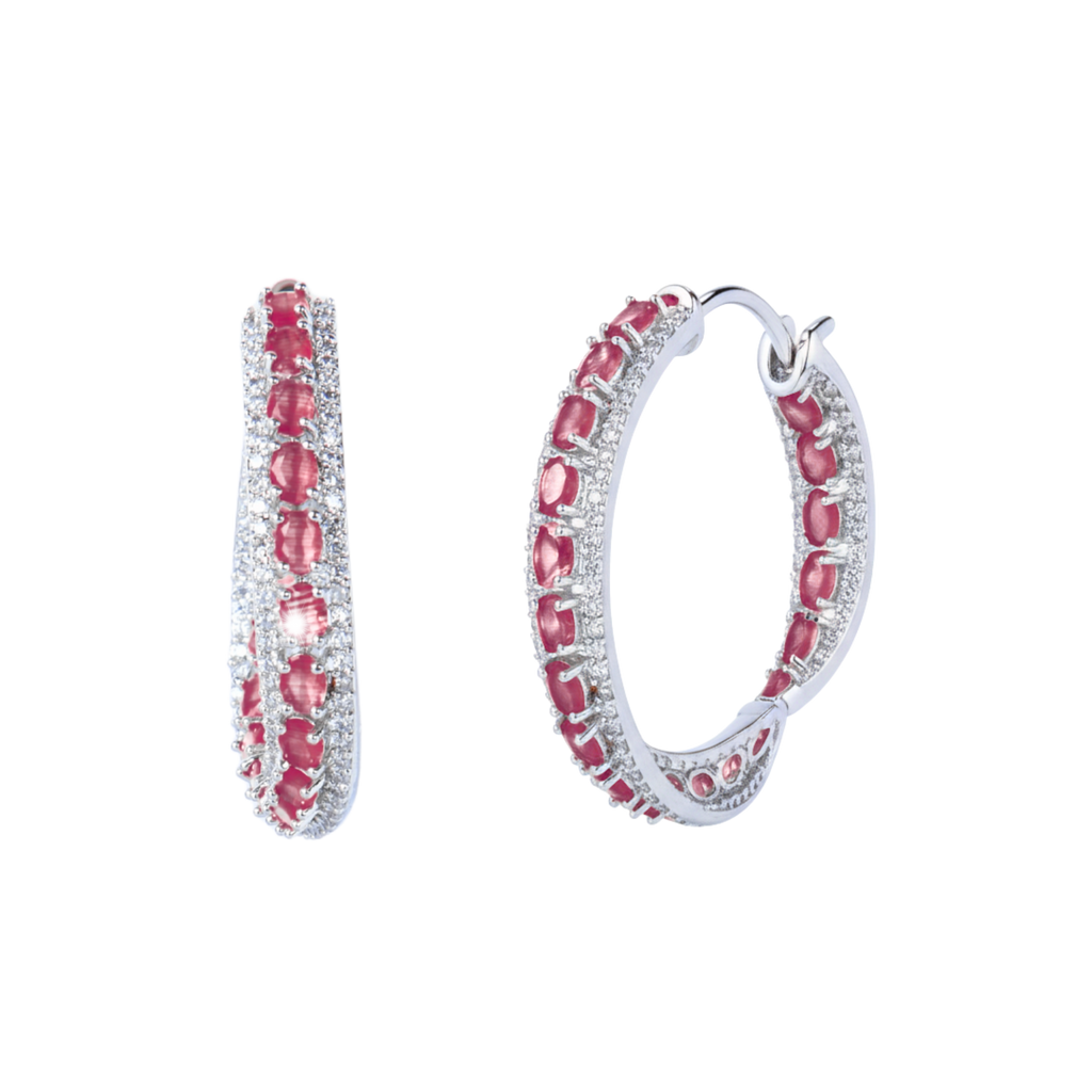 Rounda Hoops | Hydra Red | Luxury CZ Crystal Hoop Earring