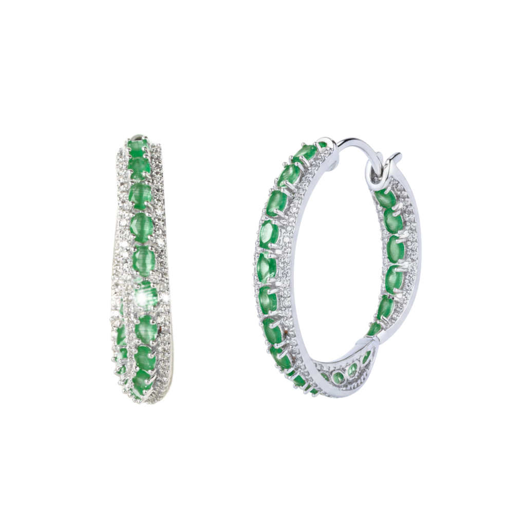 Rounda Hoops | Emerald | Luxury CZ Crystal Hoop Earring