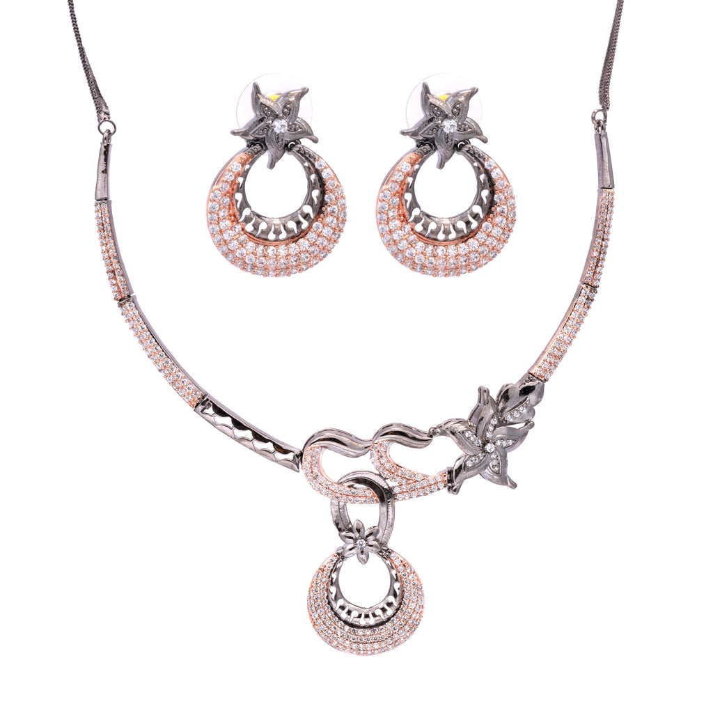 BlackGold Sleek and Shine | Premium CZ Crystal Necklace Set