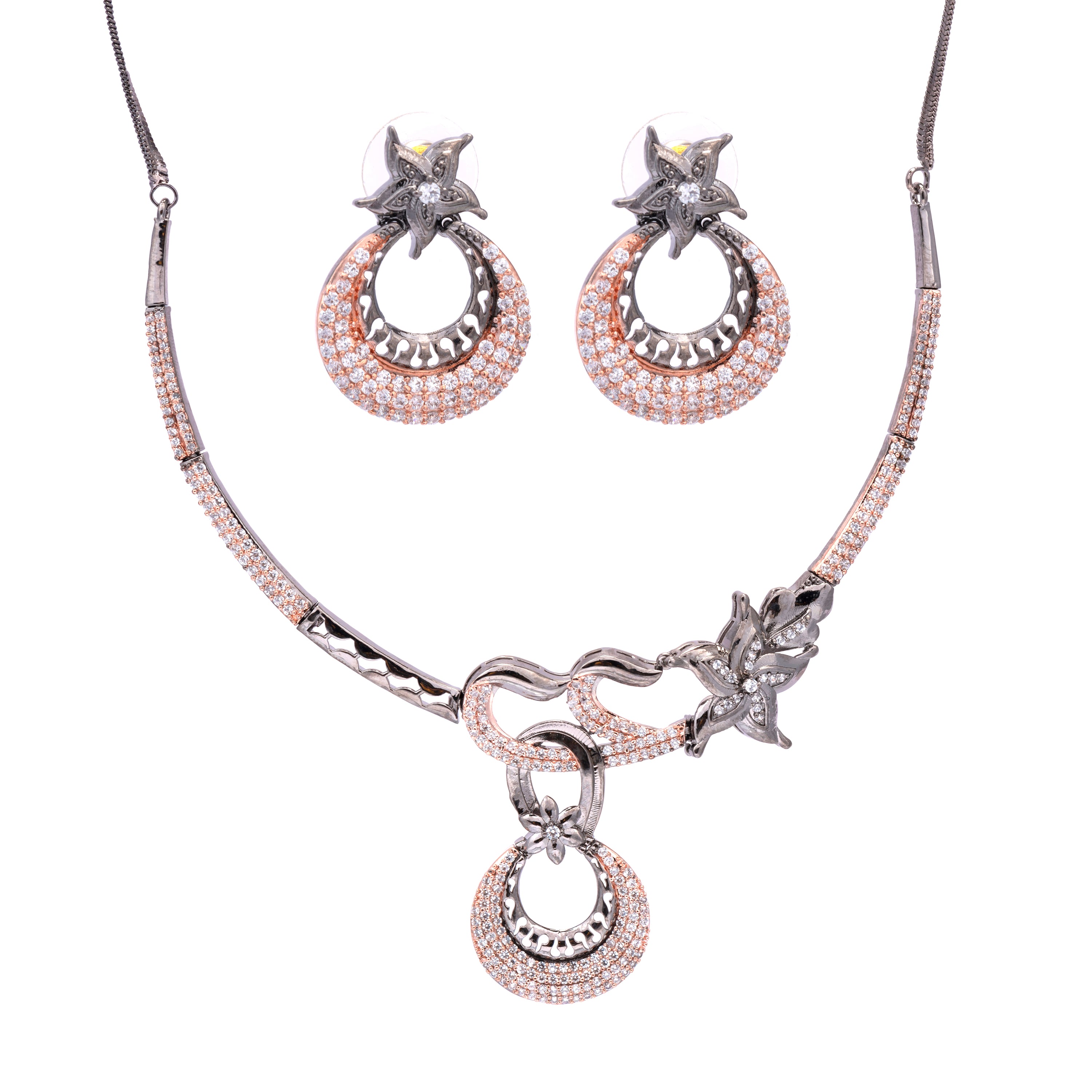 BlackGold Sleek and Shine | Premium CZ Crystal Necklace Set