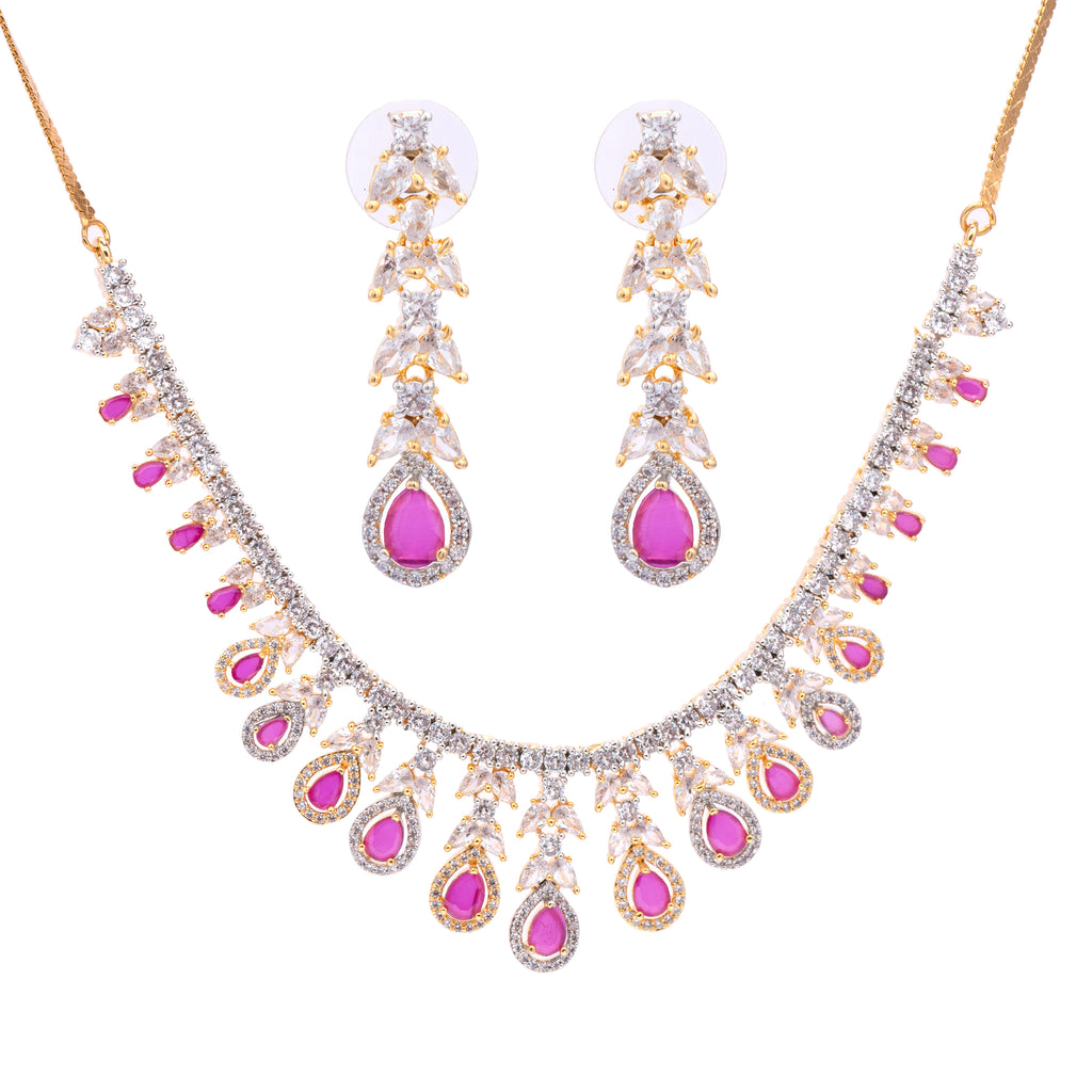 Austere Ruby Gold | Premium CZ Crystal Necklace Set