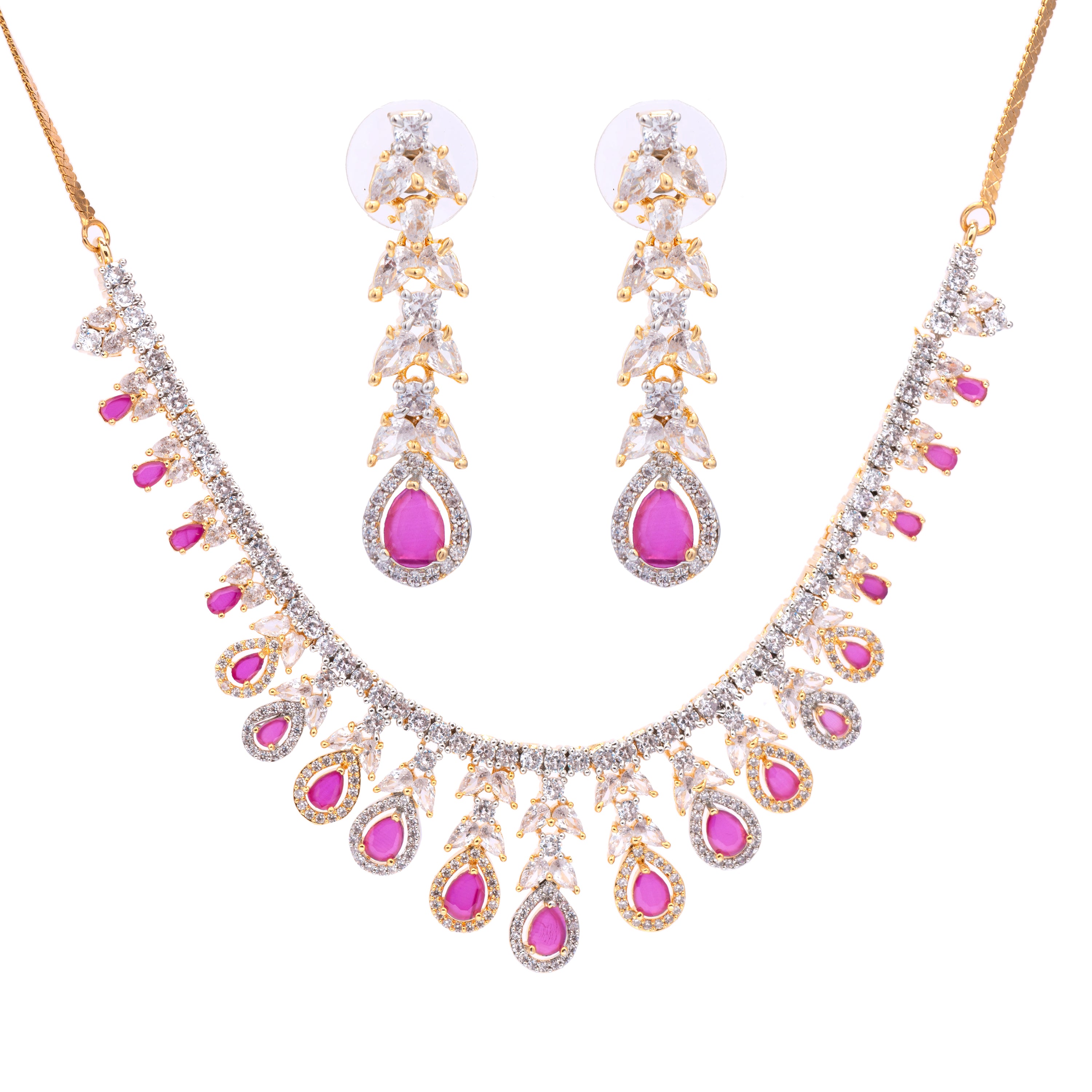 Austere Ruby Gold | Premium CZ Crystal Necklace Set