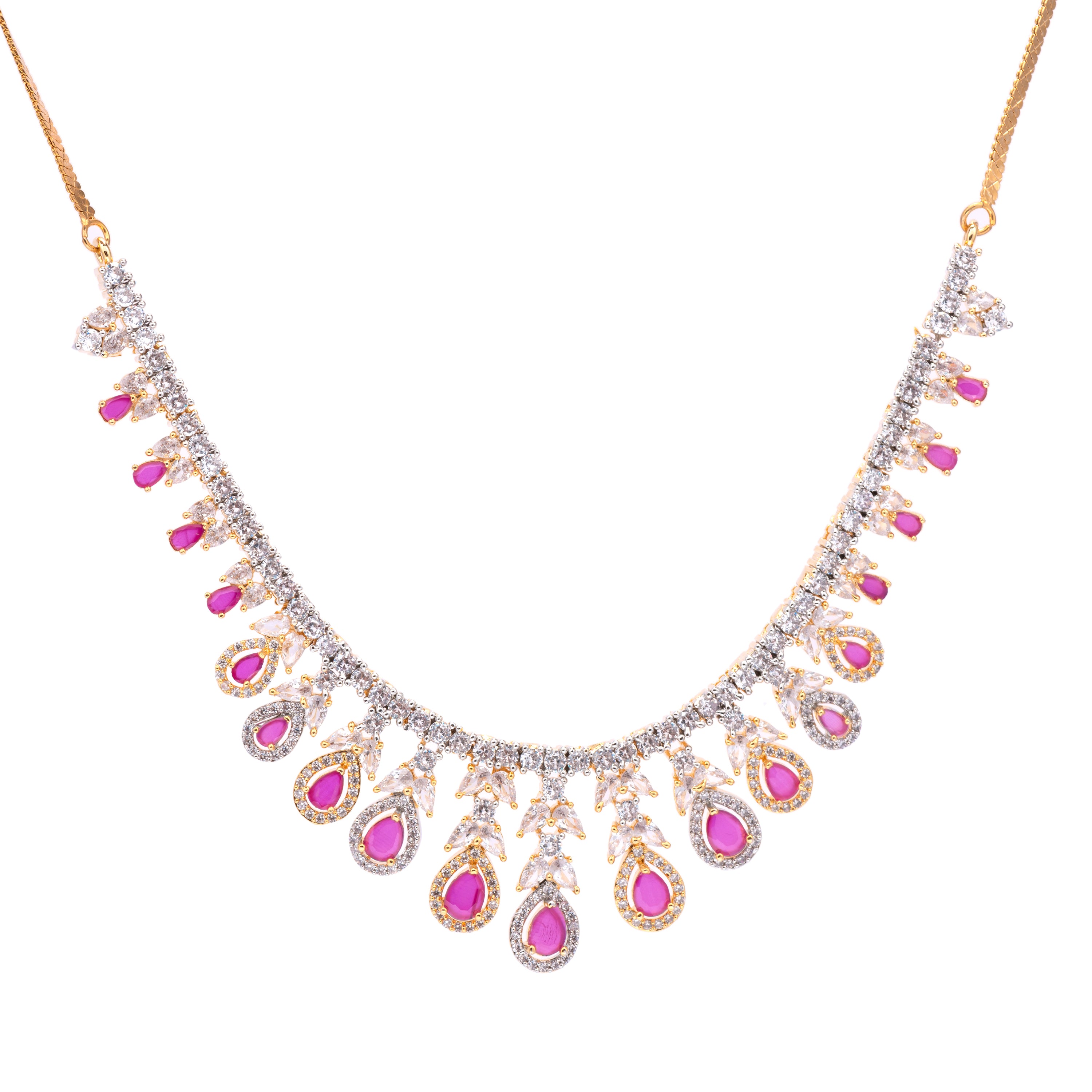 Austere Ruby Gold | Premium CZ Crystal Necklace Set