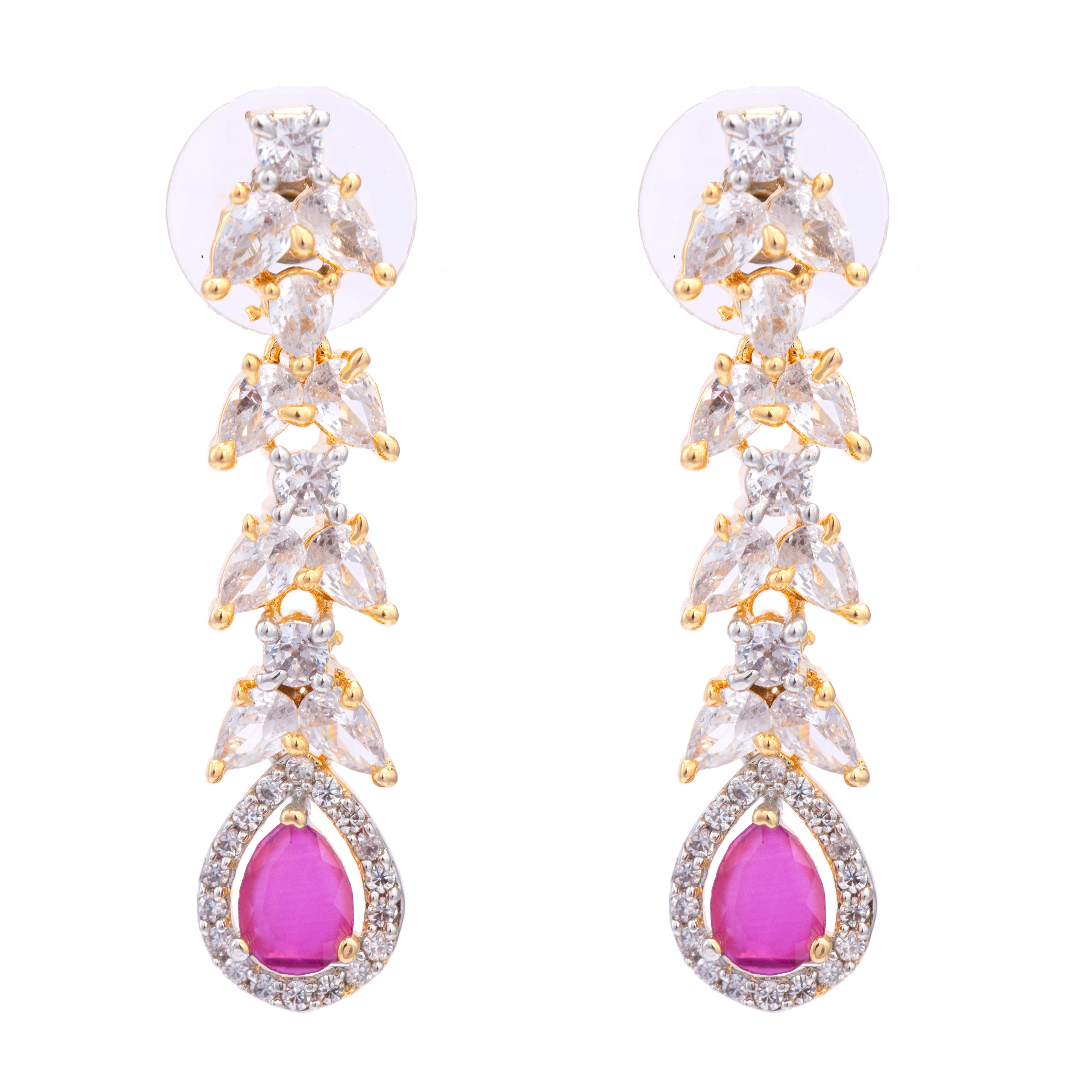 Austere Ruby Gold | Premium CZ Crystal Necklace Set