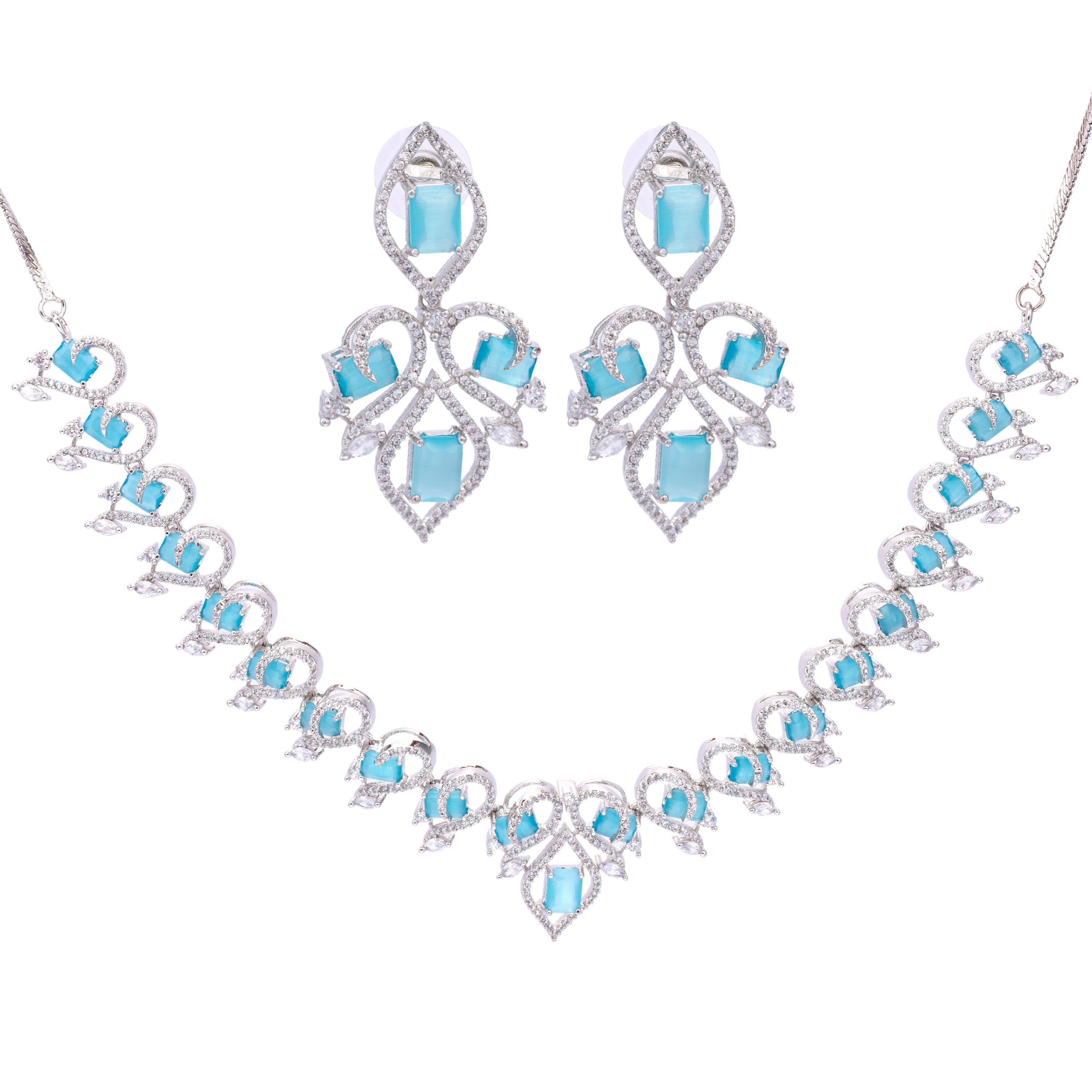 Aqua Crescent | Premium CZ Crystal Necklace Set