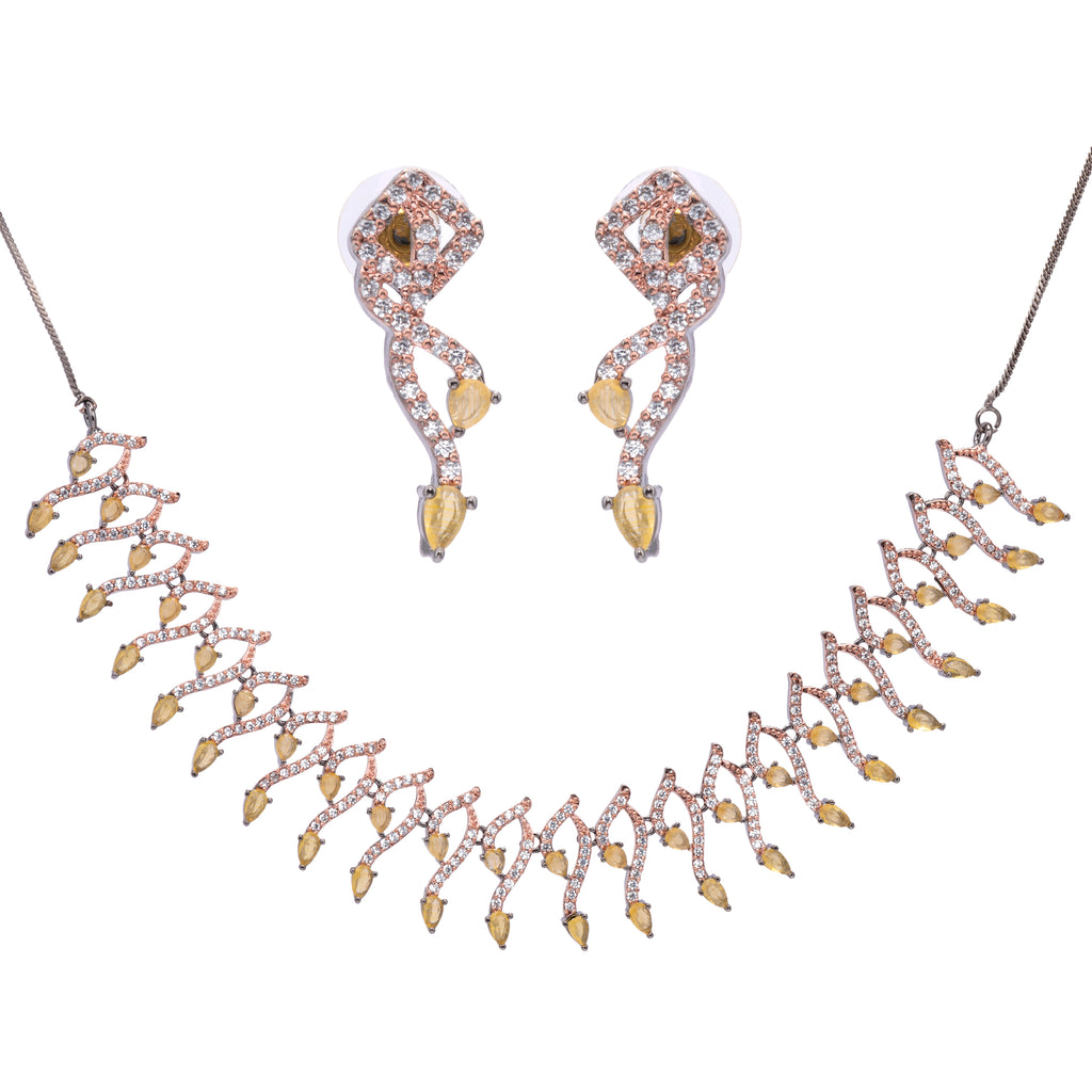 Blackgold Sculpted | Premium CZ Crystal Necklace Set