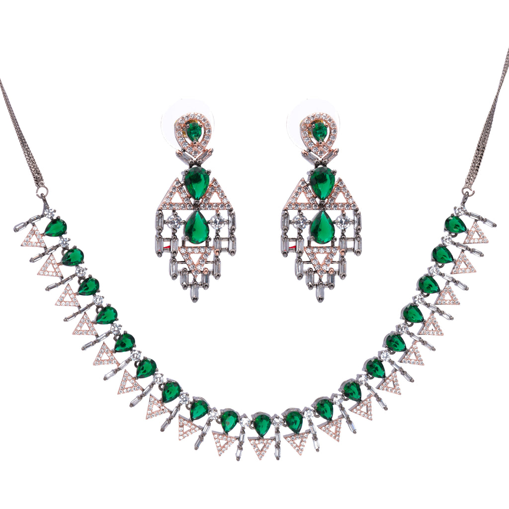 Aetherial Emerald Weave | Premium CZ Crystal Necklace Set