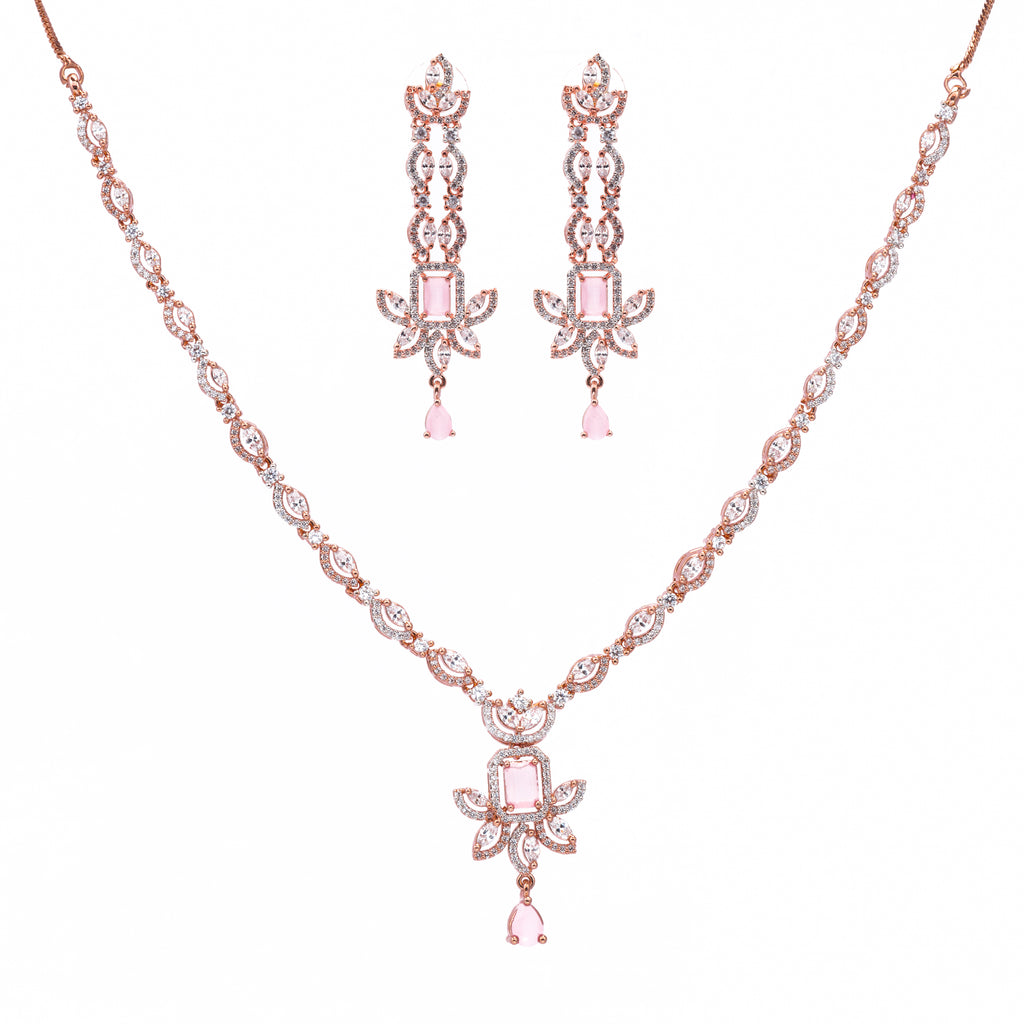 Blushing Pink Rose | Premium CZ Crystal Necklace Set