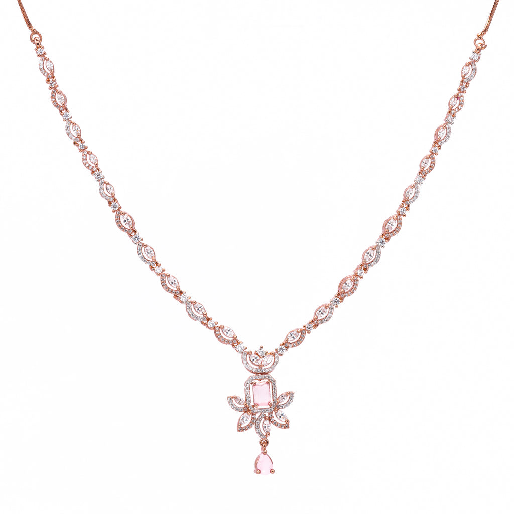 Blushing Pink Rose | Premium CZ Crystal Necklace Set