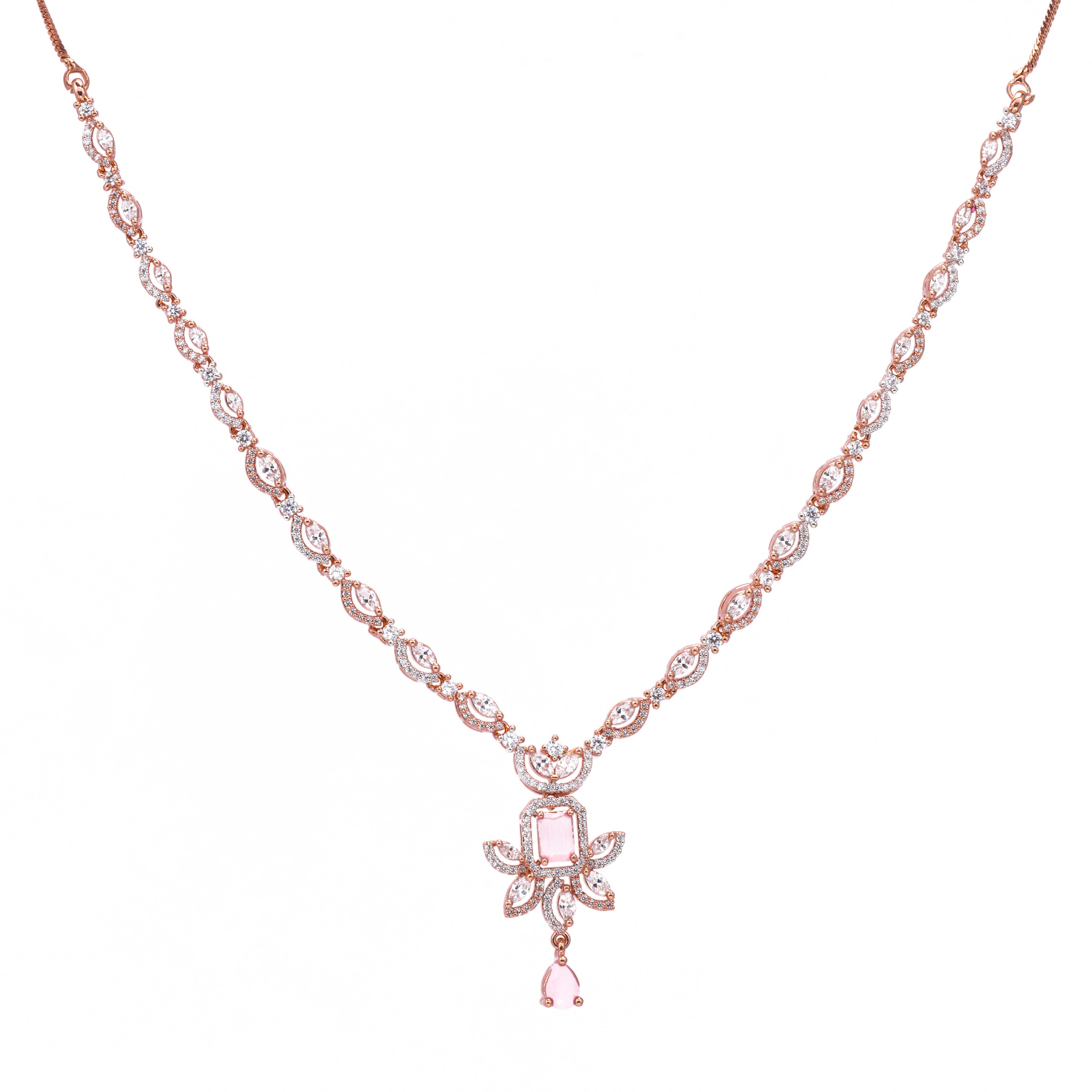 Blushing Pink Rose | Premium CZ Crystal Necklace Set