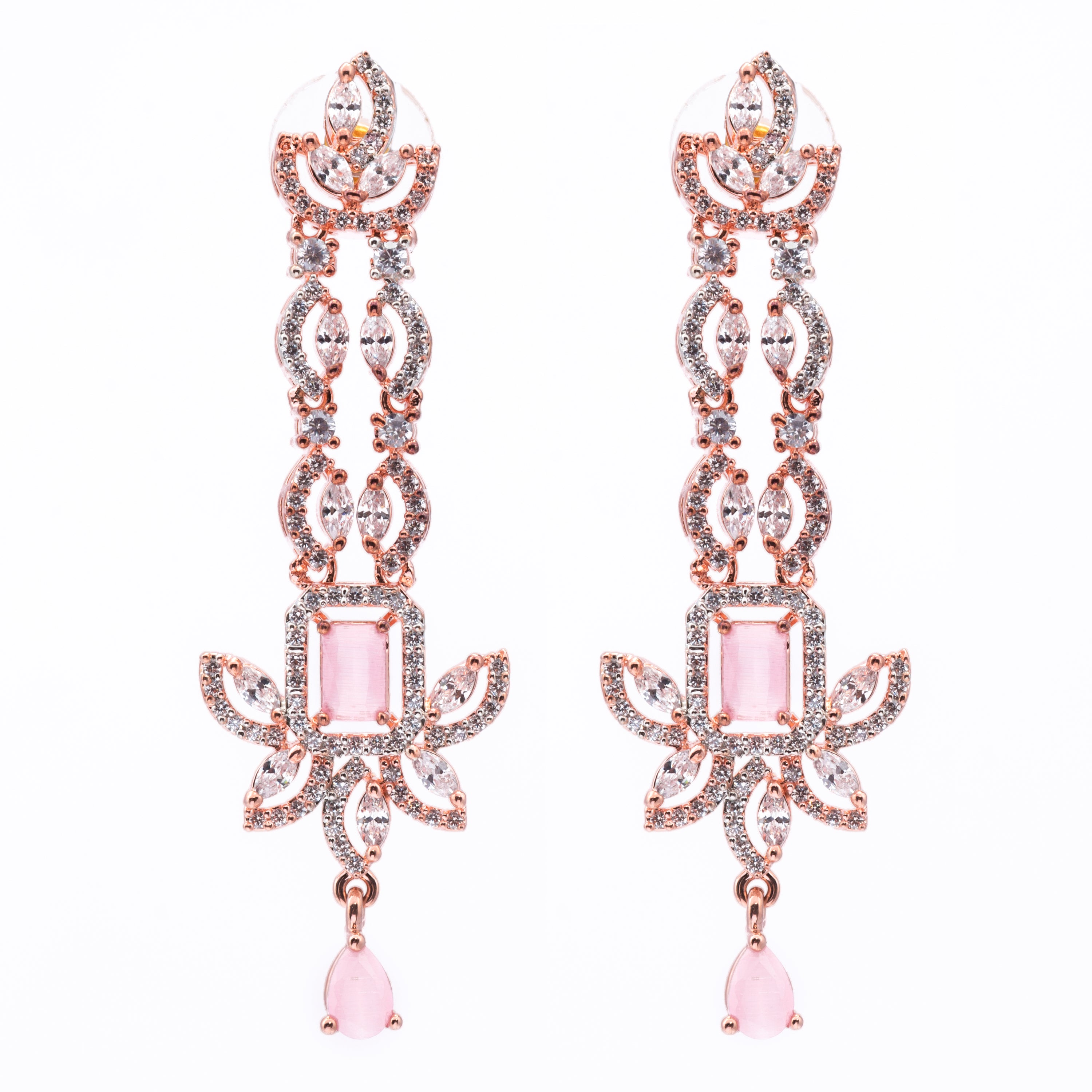 Blushing Pink Rose | Premium CZ Crystal Necklace Set