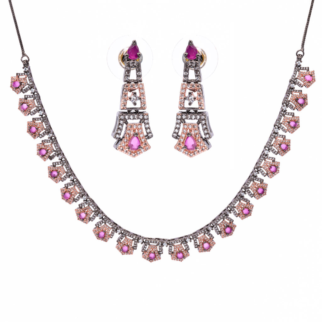 Black Rosy Serenity | Premium CZ Crystal Necklace Set