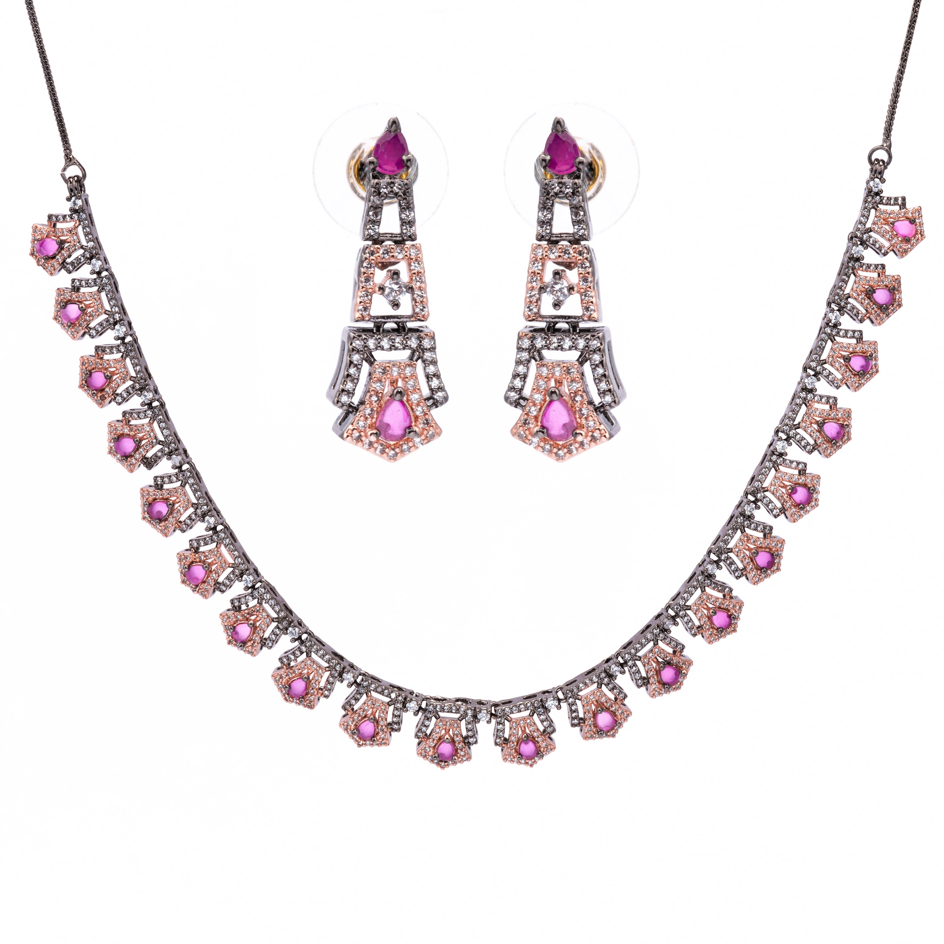 Black Rosy Serenity | Premium CZ Crystal Necklace Set