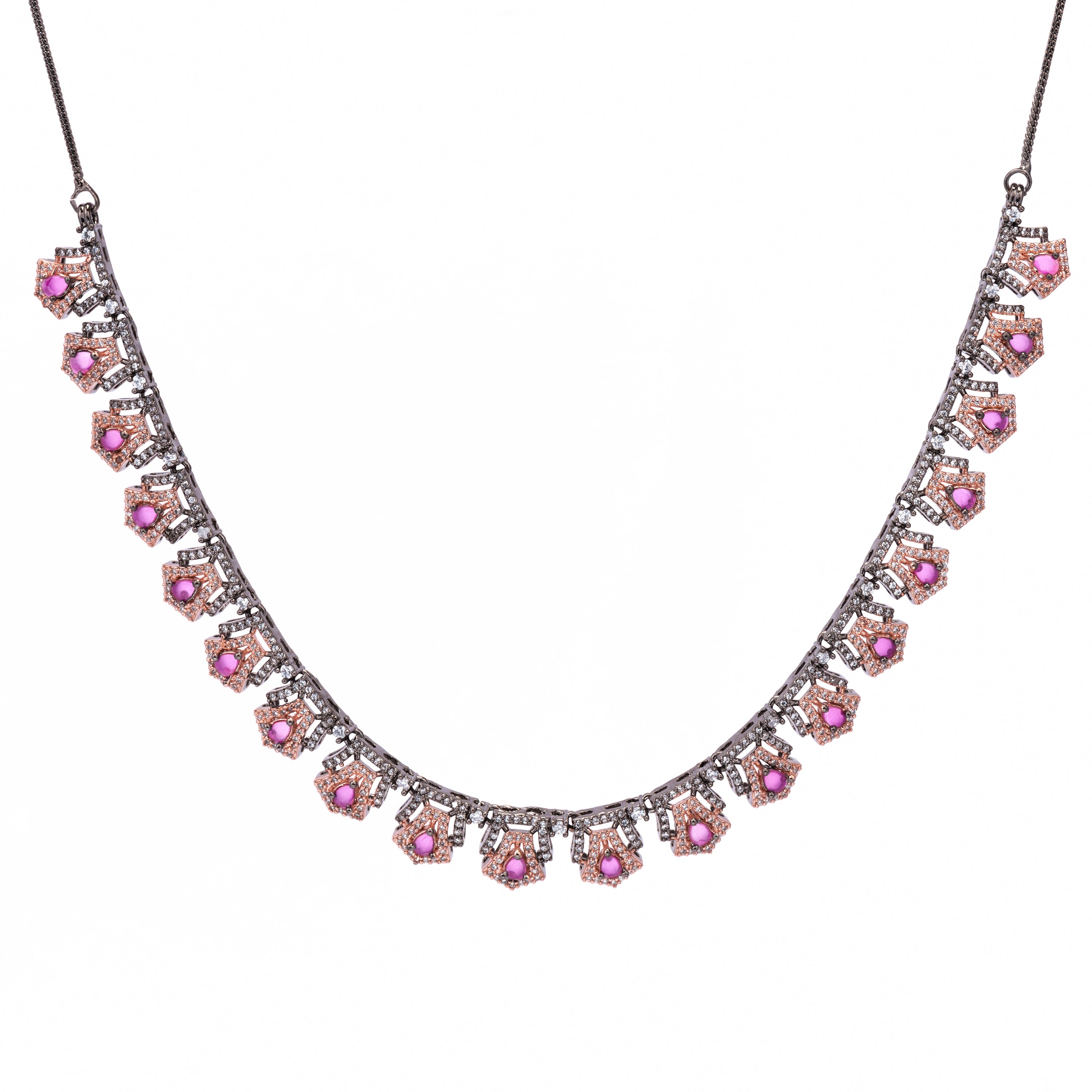 Black Rosy Serenity | Premium CZ Crystal Necklace Set