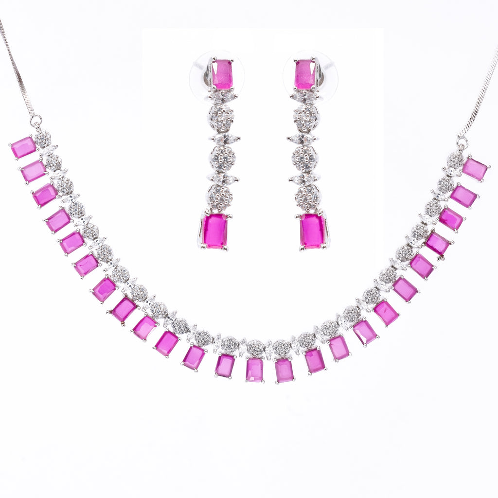 Ruby Square Ballet | Premium CZ Crystal Necklace Set