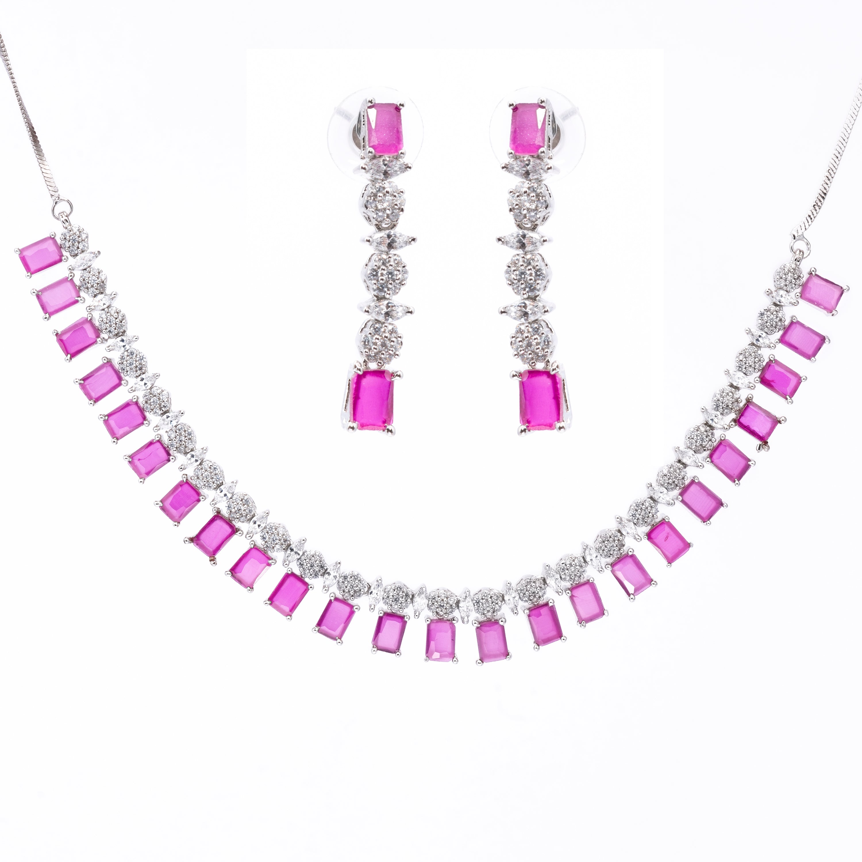 Ruby Square Ballet | Premium CZ Crystal Necklace Set