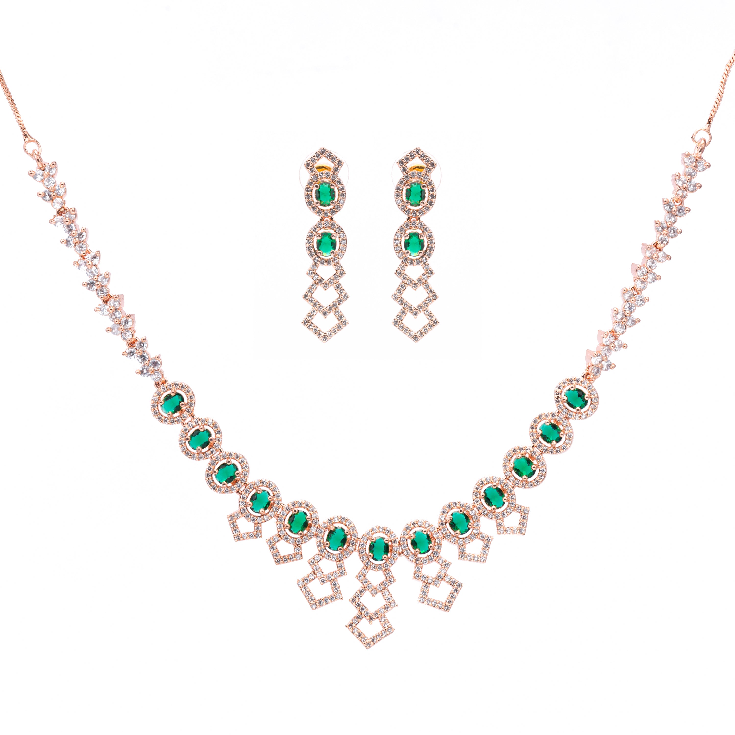Dreamcatcher Rosy Emerald | Luxury CZ Crystal Necklace Set