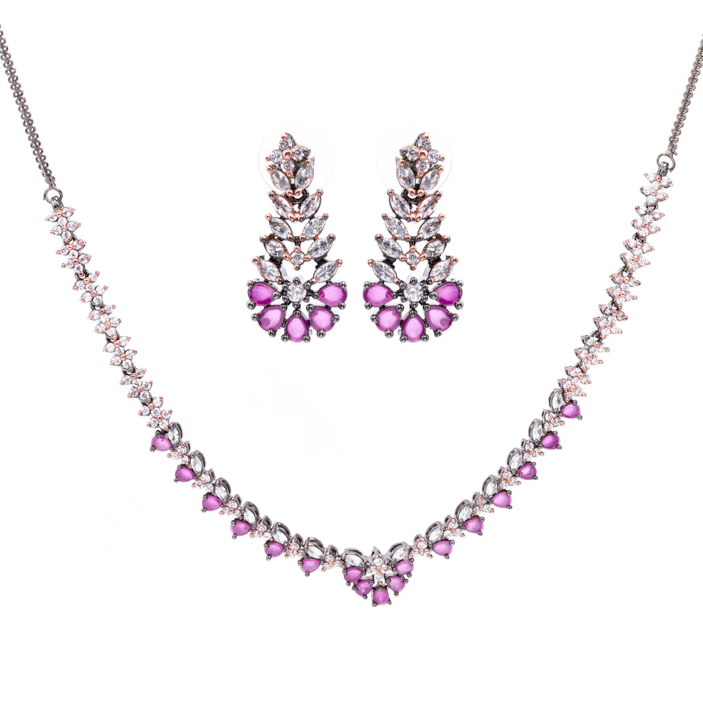 Aureate Black Ruby | Premium CZ Crystal Necklace Set