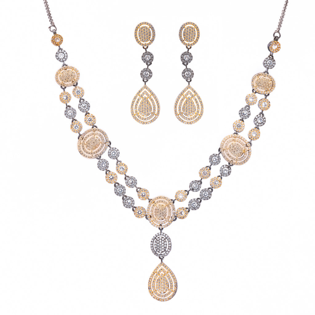 Mystique Black Gold Valor | Luxury CZ Crystal Necklace Set