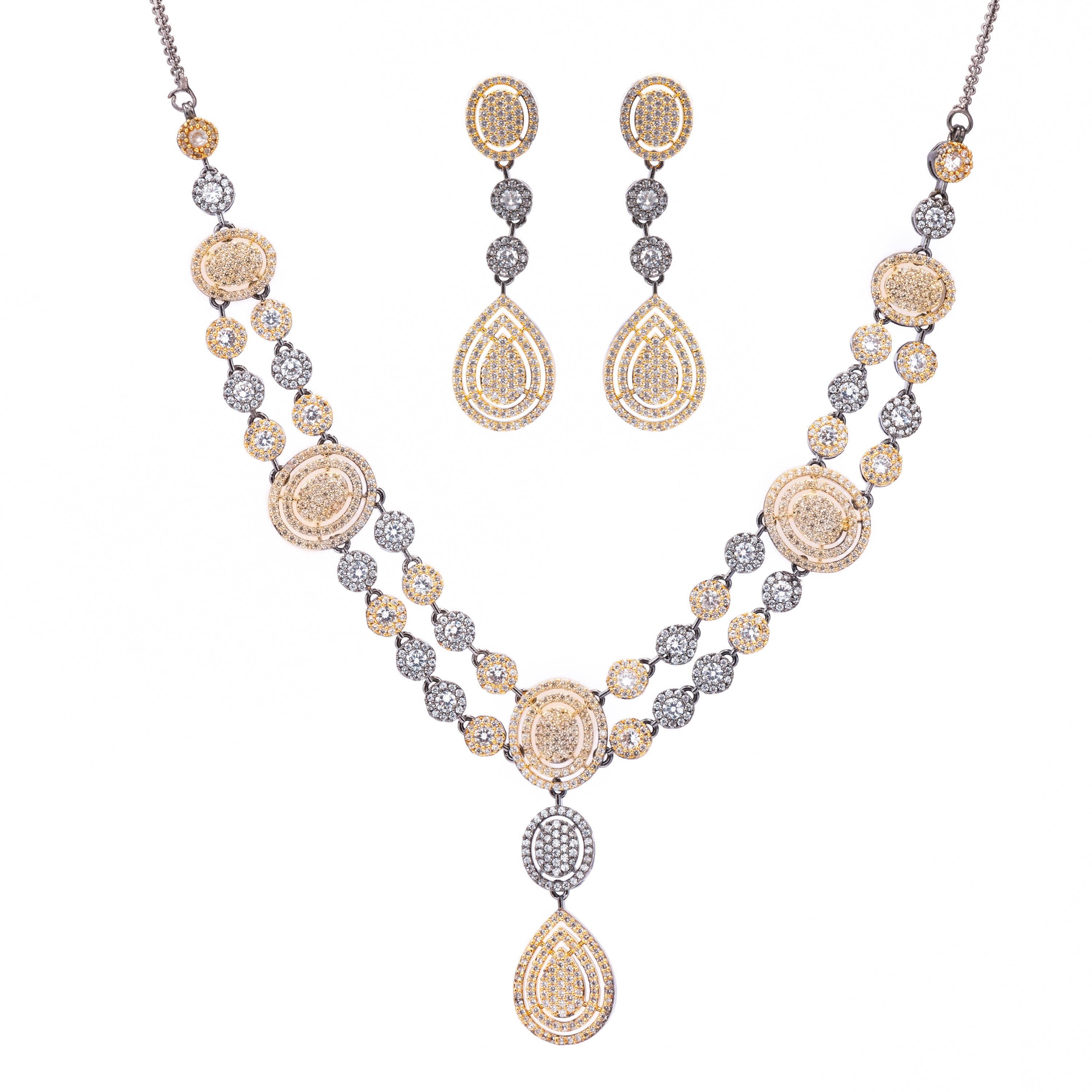 Mystique Black Gold Valor | Luxury CZ Crystal Necklace Set